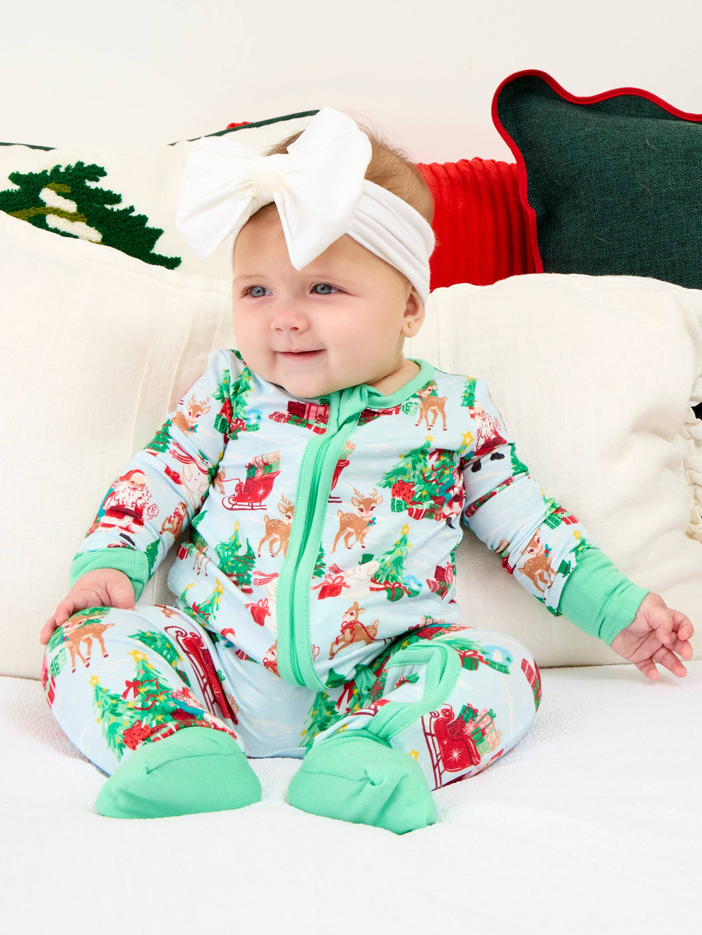 SoftSnooze™ Baby Bamboo Viscose Santa Wonderland Christmas Convertible One Piece Footie Pajama