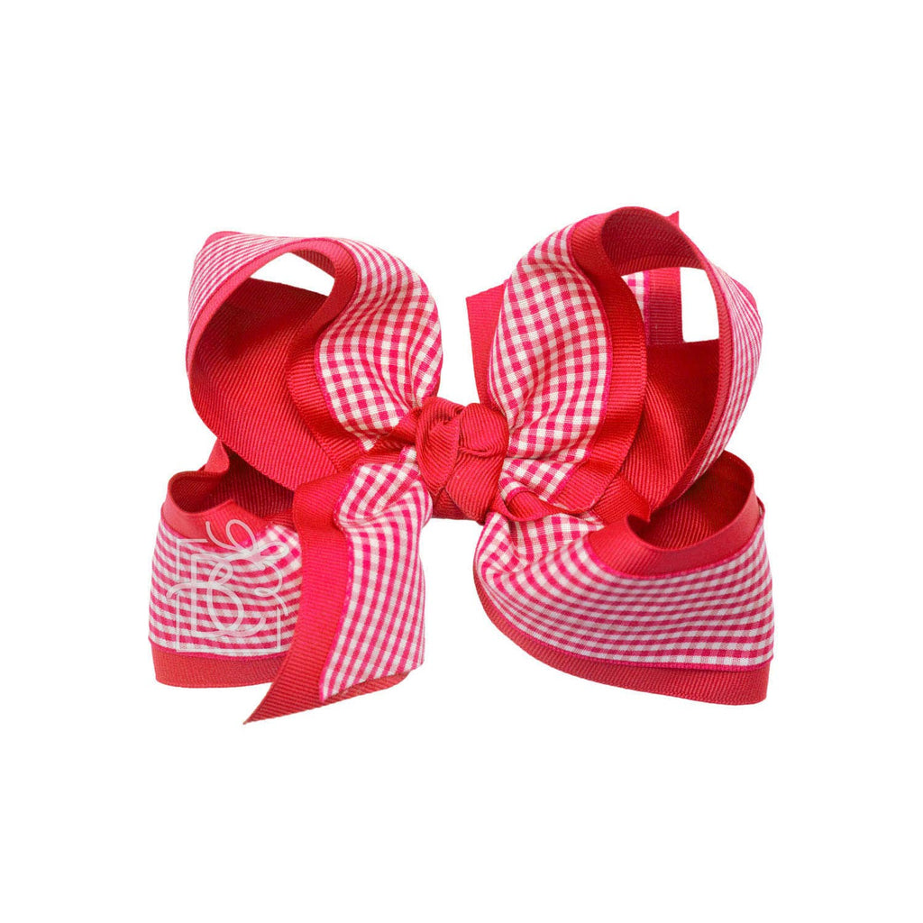 LAYERED GINGHAM/GROSGRAIN BOW ON CLIP