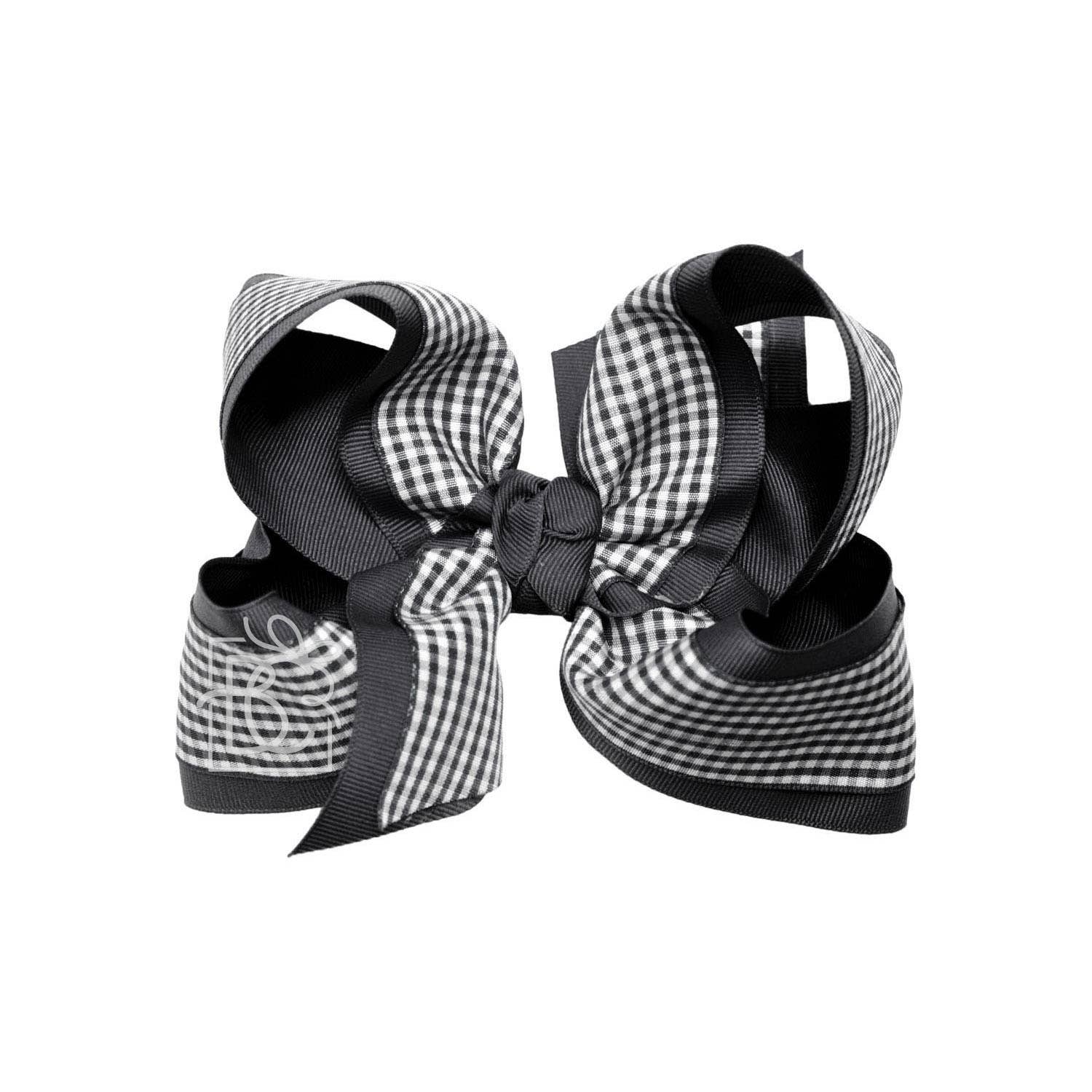 LAYERED GINGHAM/GROSGRAIN BOW ON CLIP