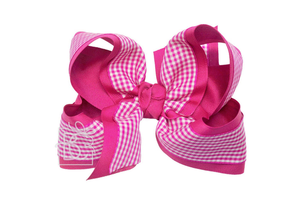 LAYERED GINGHAM/GROSGRAIN BOW ON CLIP