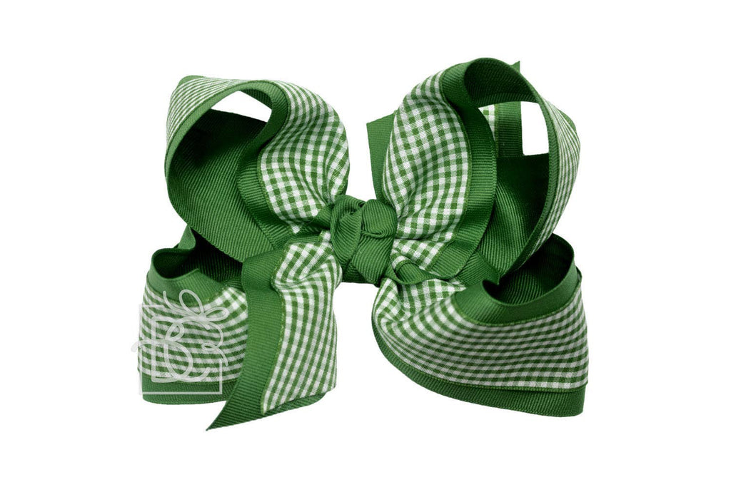 LAYERED GINGHAM/GROSGRAIN BOW ON CLIP
