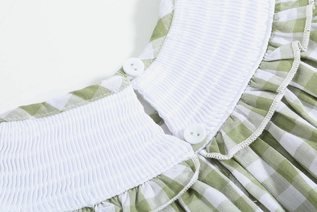 Sage Green Gingham Pumpkin Smocked Bishop Dress