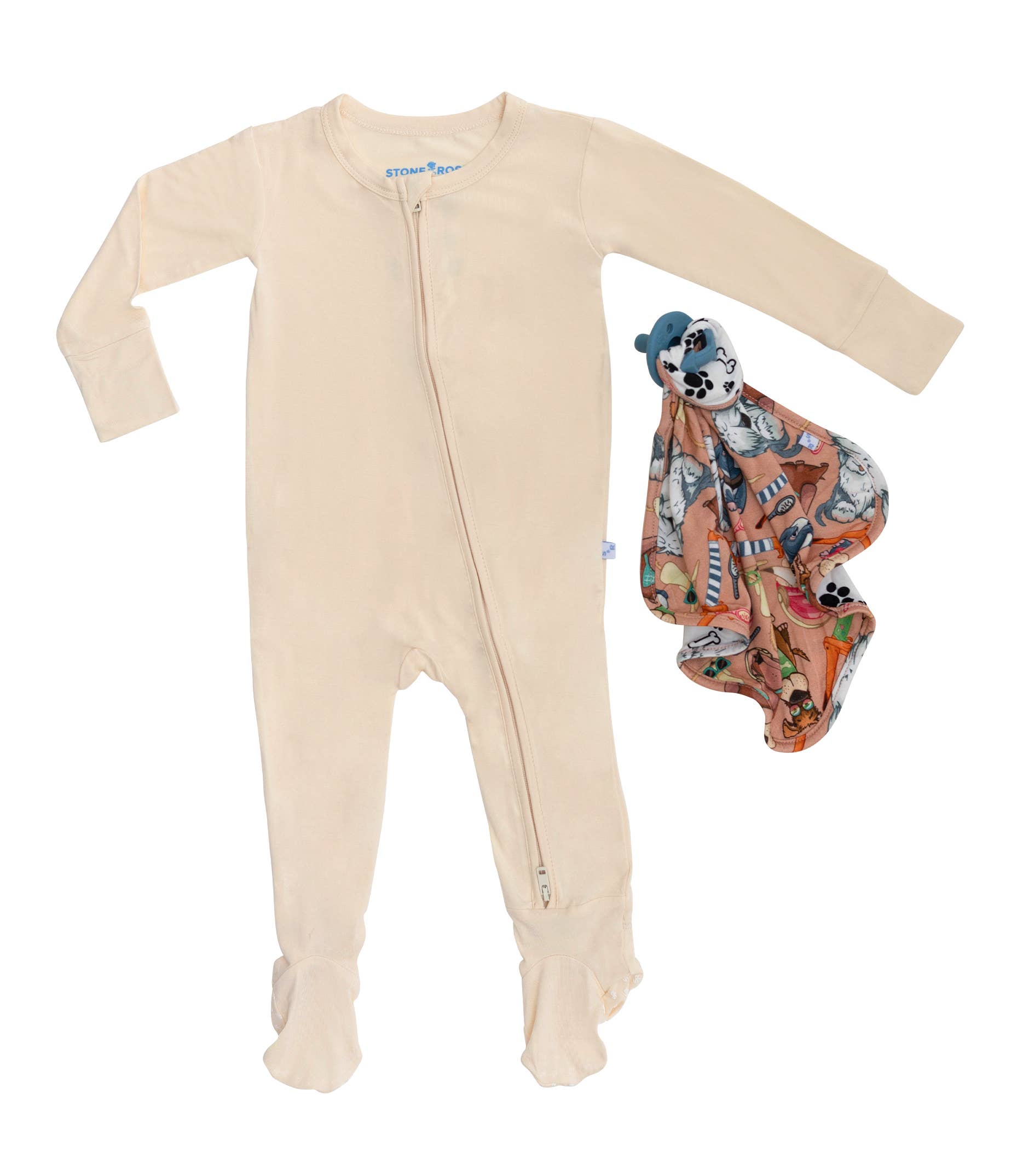Stone and Rose - Oat Zippered Footie Pajamas