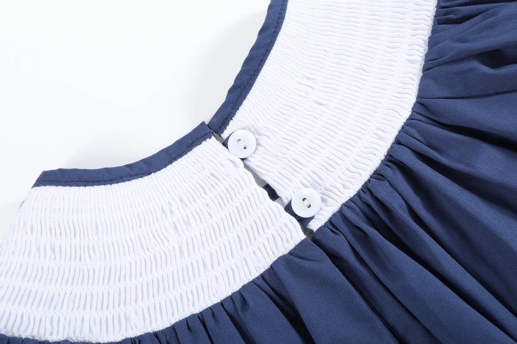 Dark Blue Nativity Smocked Bishop Dress