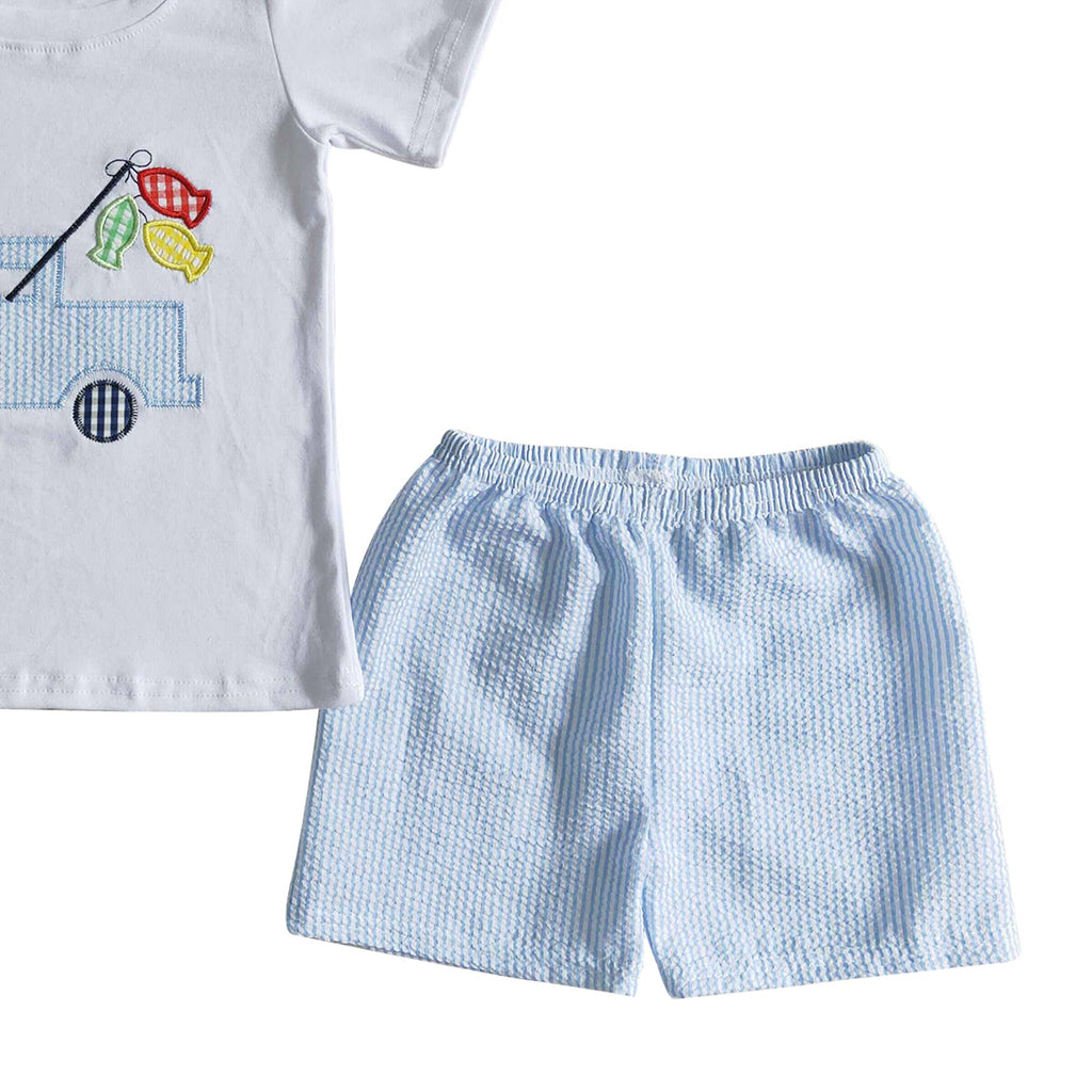 Baby Boys fishing seersucker summer shorts sets