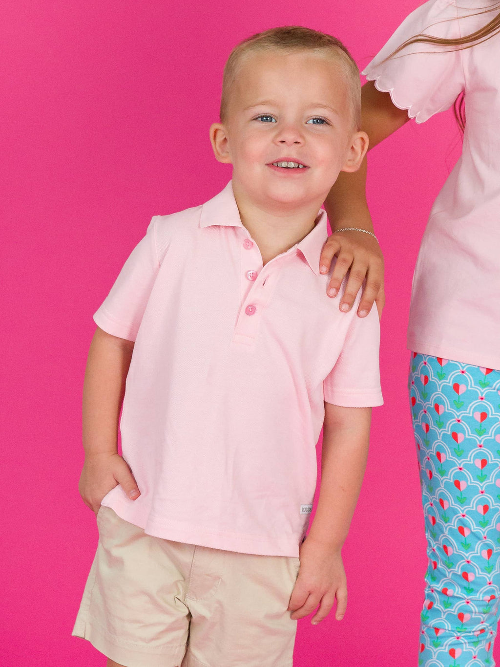 RuffleButts + RuggedButts - Boys Pink Pique Short Sleeve Polo Shirt