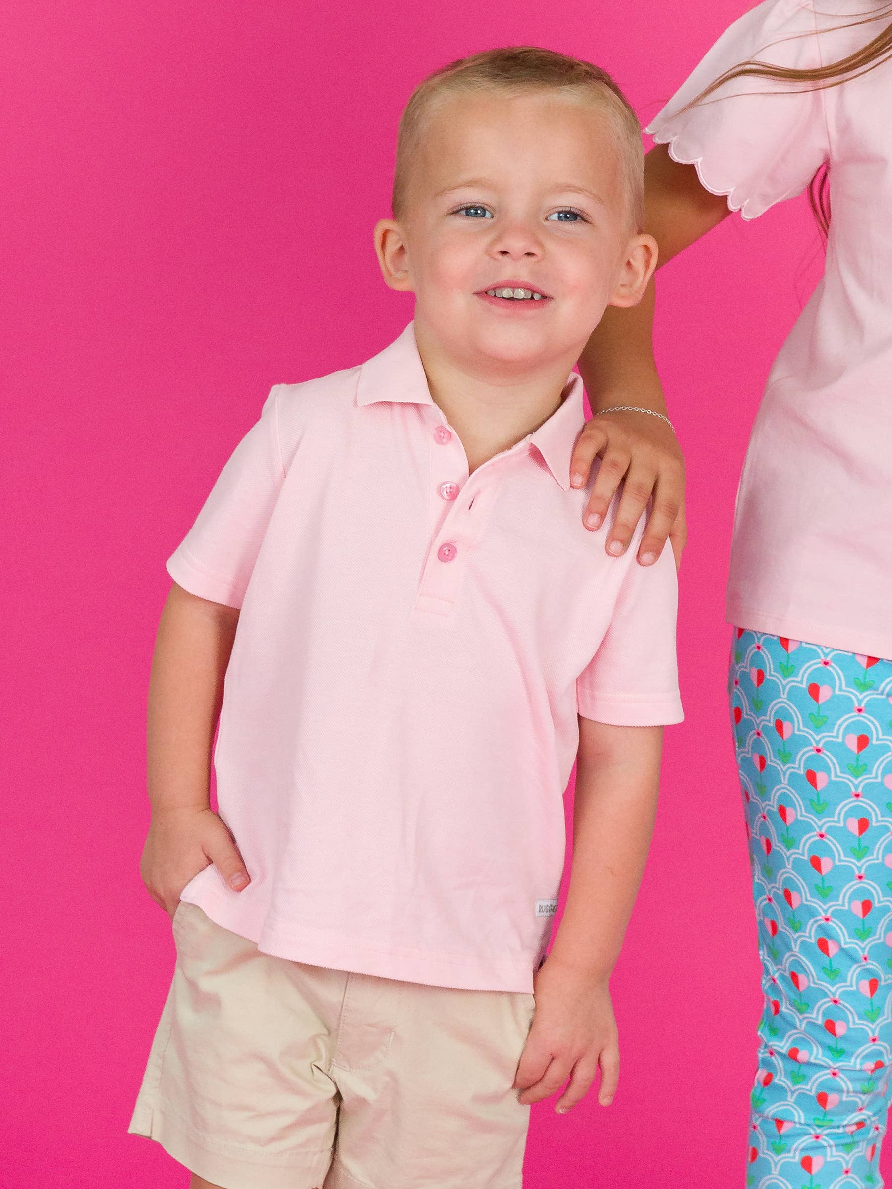 RuffleButts + RuggedButts - Boys Pink Pique Short Sleeve Polo Shirt