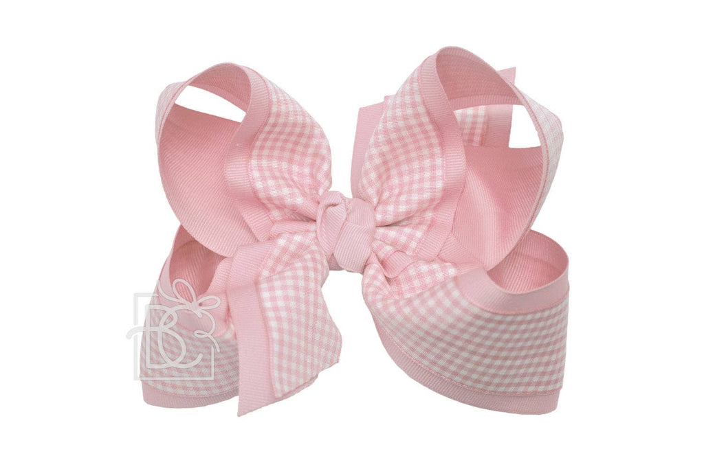 LAYERED GINGHAM/GROSGRAIN BOW ON CLIP