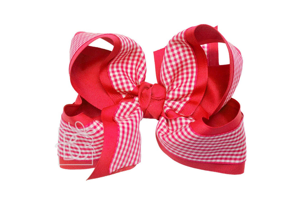LAYERED GINGHAM/GROSGRAIN BOW ON CLIP