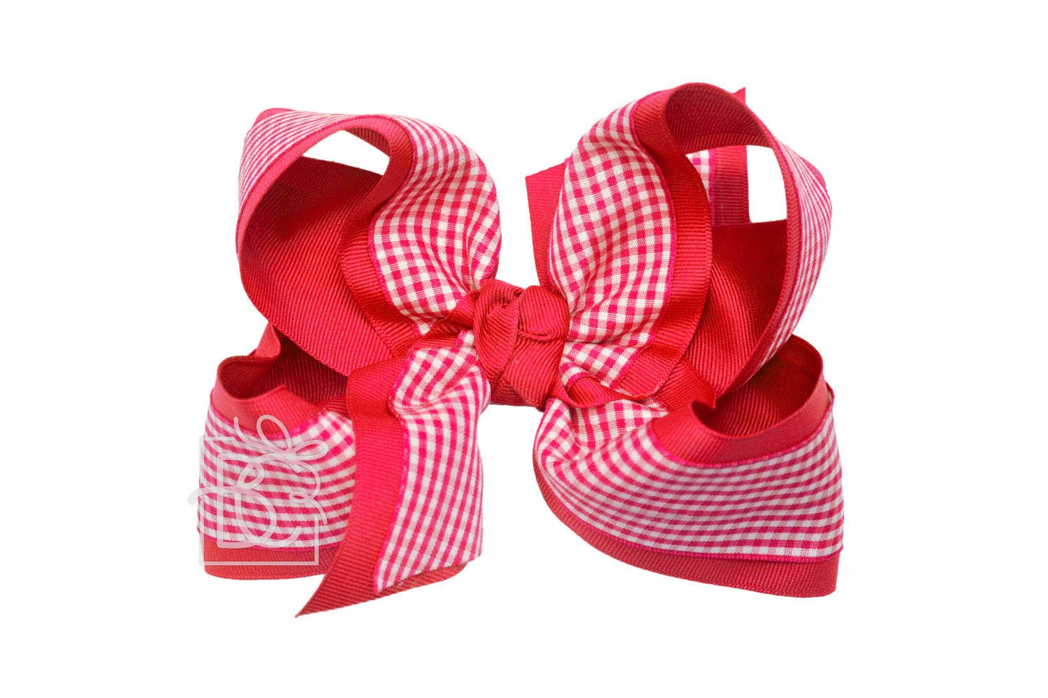 LAYERED GINGHAM/GROSGRAIN BOW ON CLIP